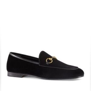 Gucci Black Velvet Jordaan Loafers with Gold Horsebit 36.5